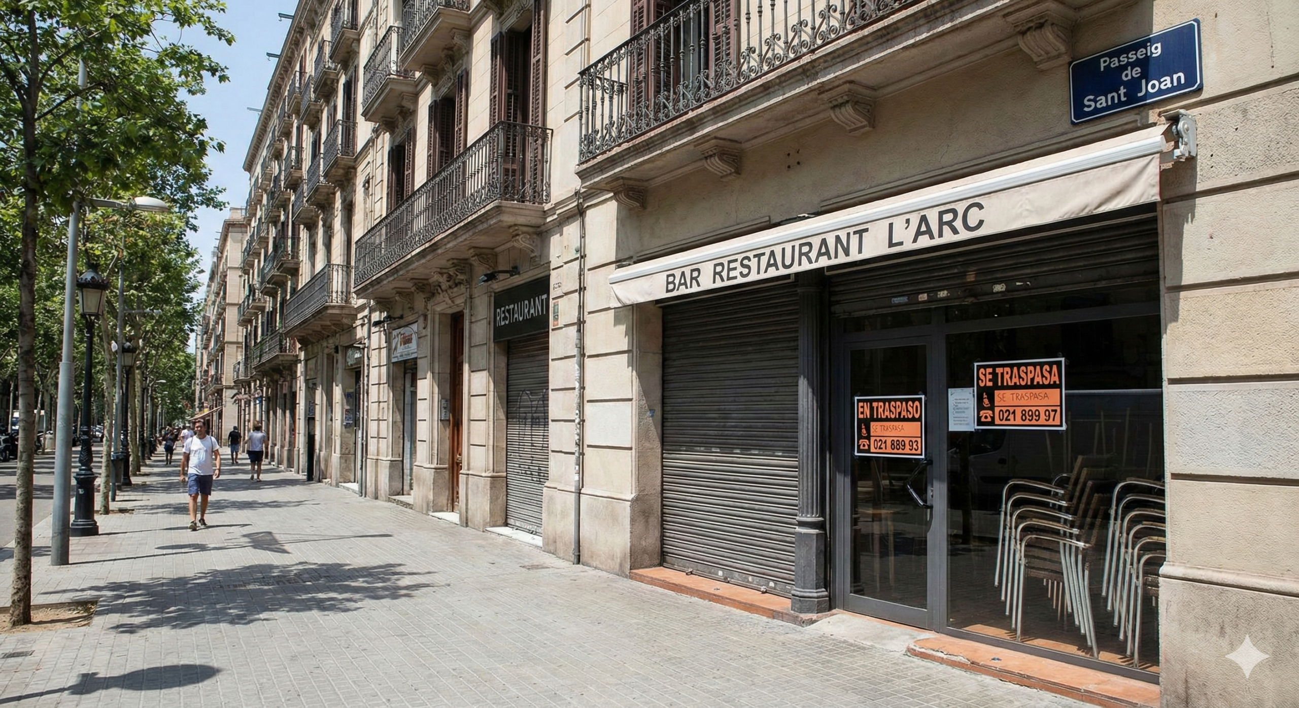 Restaurante, Bar en Passeig de Sant Joan – inmotula fachada de un restaurante bar situado en Passeig de Sant Joan, disponible para traspaso por Inmotula