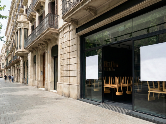 fachada de un bar estilo brunch situado en la Avenida Diagonal, disponible para traspaso por Inmotula