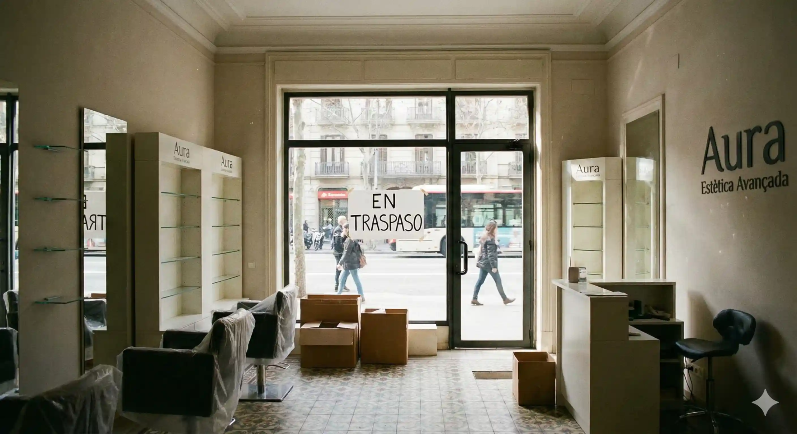 diseño minimalista del interior de un centro estético situado en la Calle Mallorca, disponible para traspaso por Inmotula