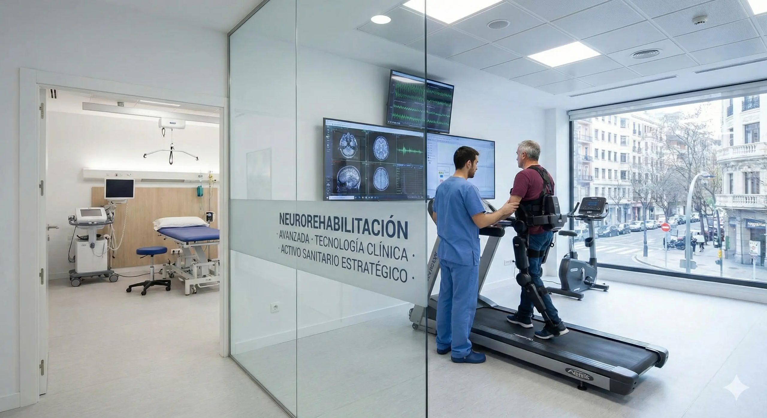 Traspaso Negocio Clínica Rehabilitación Neurológica, Sarriá – inmotrapaso Interior realista y de diseño minimalista de una clínica de rehabilitación neurológica situada en Sarrià, equipada y disponible para traspaso por inmotrapaso.