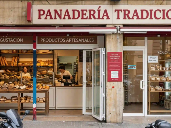 fachada de una panadería bar situado en la calle Londres, Esquerra de l'Eixample, Barcelona, disponible para traspaso por Inmotula.